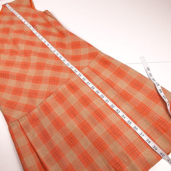 Ivan Frederics Orange Tan Plaid Retro Vintage Lined Sleeveless Dress Pleated M L - Picture 6 of 9